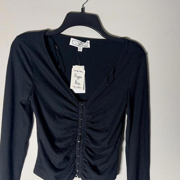 New Hippie Rose Trendy Plus Size Ruched Hook-and-Eye-Front Top 2X, shirt - Picture 5 of 8